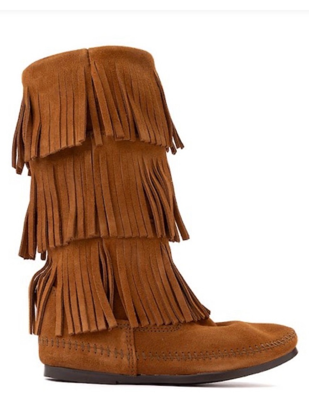 Minnetonka Triple Fringe Suede Boots - Brown - Picture 2 of 6